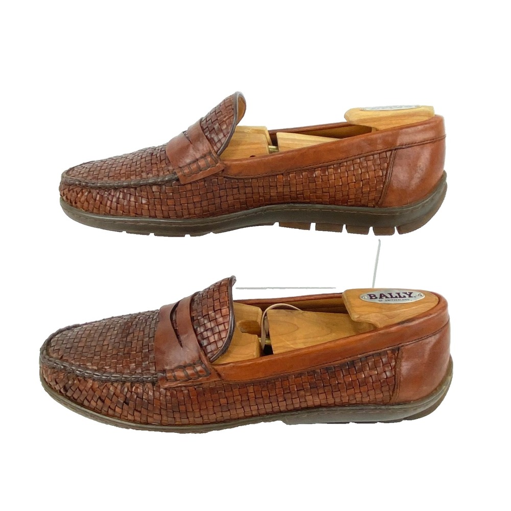 Luxury Maus & Hoffman Leather Penny Loafers Men's 8 Tan Brown Woven Leather 41
